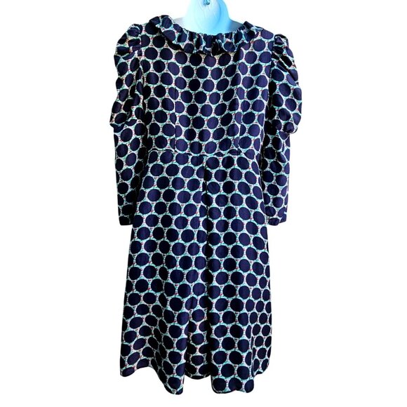 Tsumori Chisato Silk Ruffle Dress Navy Dot Print Size M Fits S Long Sleeve - Picture 5 of 16